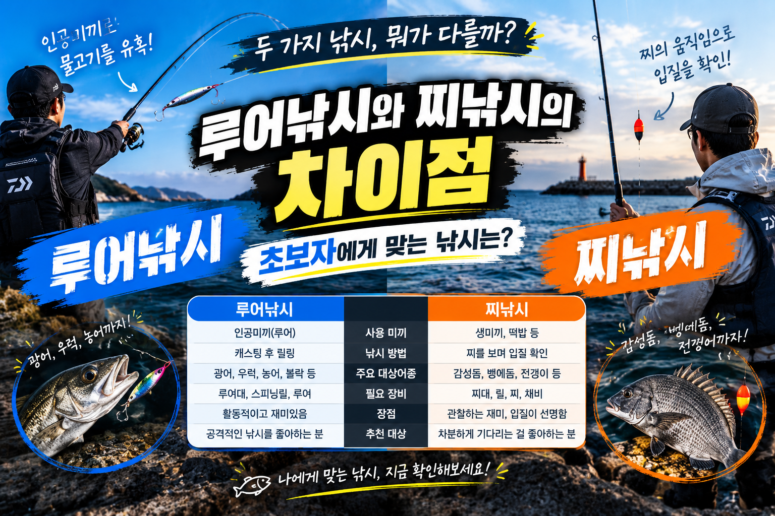 루어낚시와 찌낚시의 차이점 초보자에게 맞는 낚시는?